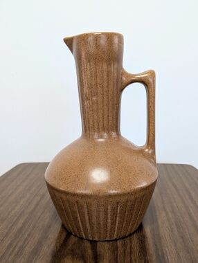Vintage 60s Monmouth Pottery Sand Brown Tan Speckled Large Stoneware Pitcher MCM